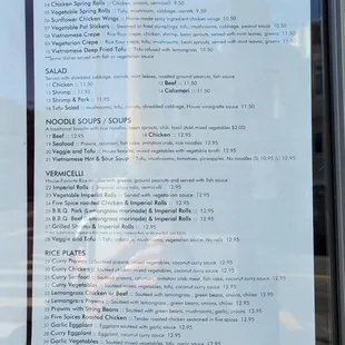 Menu as of 2/25/2022