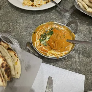 chicken tikka masala, garlic naan.