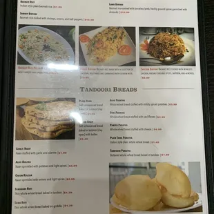 Basmati Rice Specialty and Tandoori bread Menu 2021