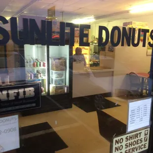 a sign in the window