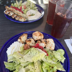 Swish Tawook (Chicken Kebab) Plate Chicken Kefta Kebab Plate Jallab drink