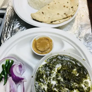 saag paneer with rice &amp; roti