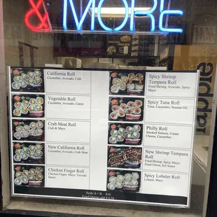 Sushi menu