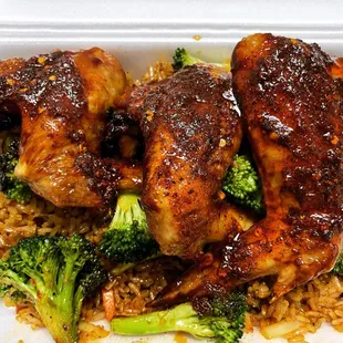 Spicy Teriyaki Wings and Broccoli Fried Rice