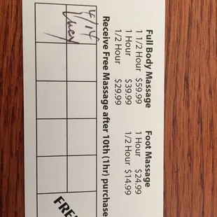 Sunny Day massage, buy 10 get 1 free