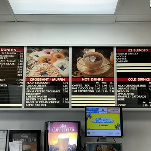 menus and prices on the wall