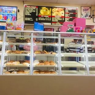 a display of various types of donuts