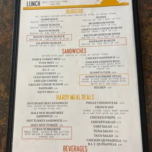 Lunch menu