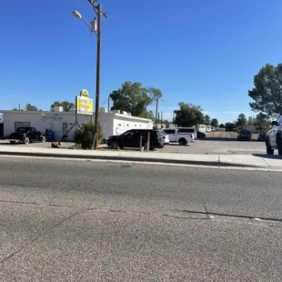 the parking lot of a restaurant
