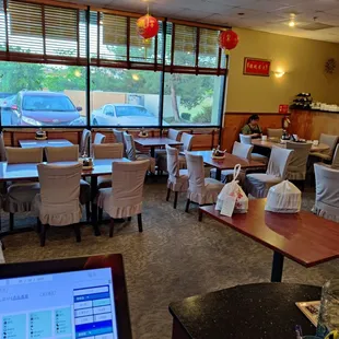 tables and chairs in a restaurant
