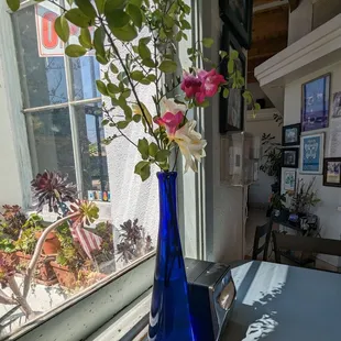 Real flowers on the tables