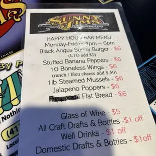 Happy hour menu