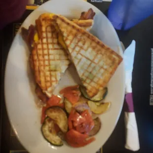 Chicken panini with side of vegetables