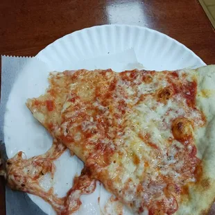 two slices of pizza on a paper plate
