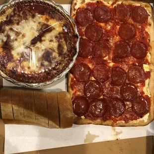 Grandma square slice with pepperoni and lasagna