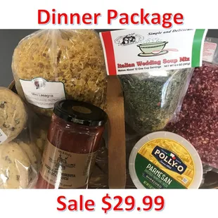 Wedding Soup, Ground Beef, Pasta Sauce, Parmesan Cheese and Cookies - Savings $7.00 off regular price.