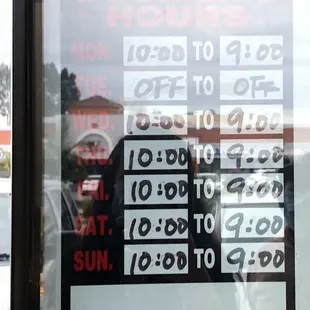 Hours of Operation 2022