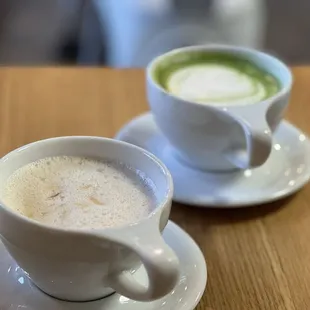 Matcha latte &amp; coconut latte