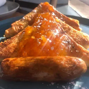 Valencia French Toast: 2 slices french toast topped with orange marmalade.