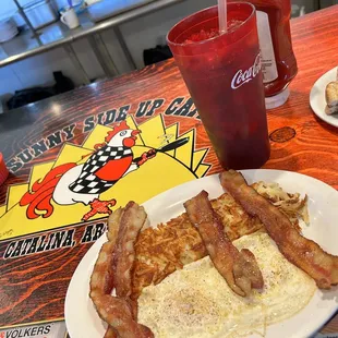 Breakfast anytime so delicious crispy bacon over medium wheat toast. Yum