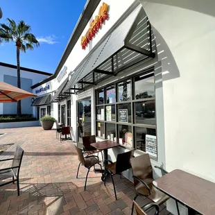 Exterior with an outdoor patio for dining.
