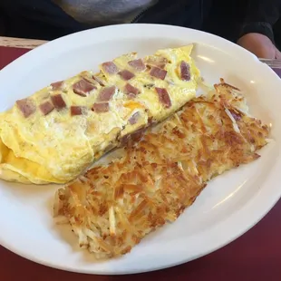 Ham and cheese omelette. Full of big ham chunks.