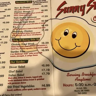 a menu for a restaurant