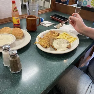 Chicken fried steak and eggs