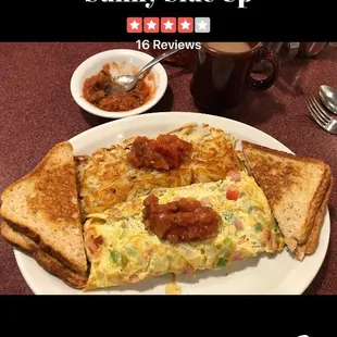 Sunny Side Up Special House Omlett. This place is bright, clean &amp; friendly..and fast. Our waitress Valerie really good.