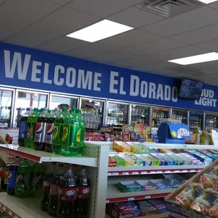 This sign is above the refrigerated section.