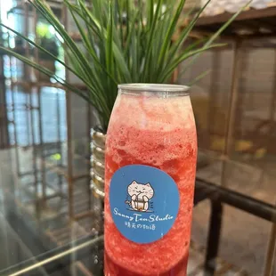 strawberry tea with cheese foam