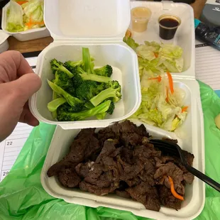 Beef teriyaki no rice and side of broccoli