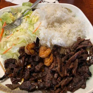 Shrimp and beef teriyaki combo.