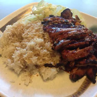 Hot and spicy Teriyaki bowl.  I put a little soy sauce on my rice.