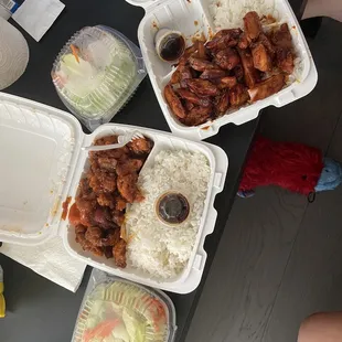 Spicy Chicken + Orange Chicken