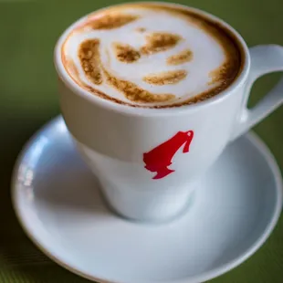 a cup of cappuccino on a saucer