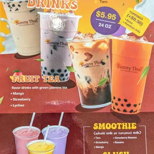 Tea, Smoothie, and Slush Menu