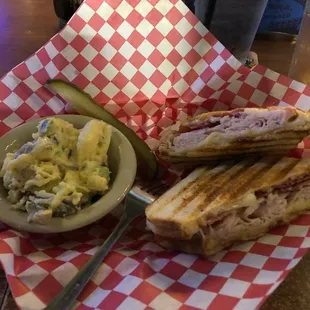 Turkey melt and homemade potato salad, yum!