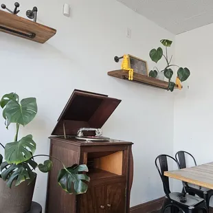 a record player and a table