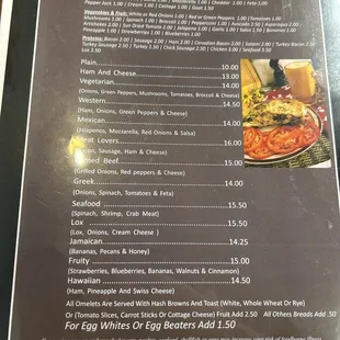 Omelettes menu