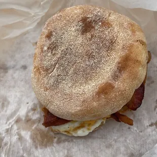 Egg with Bacon Sandwich on English muffin.