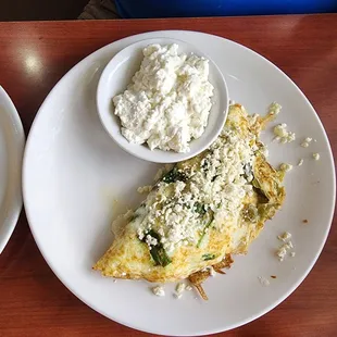 Build your own skinny omelet, jalapeños, green chilies,spinach, feta,  with egg whites.  Healthy omelet  &quot;The Grinch.&quot;