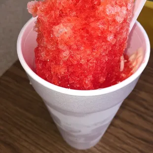 Peach with soft serve vanilla ice cream