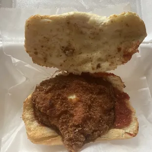 Chicken parmesan sandwich (zero additions) is smaller altogether than my last visit, but a better piece of chicken. Kept me happy.