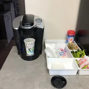 Kuerig coffee is offered