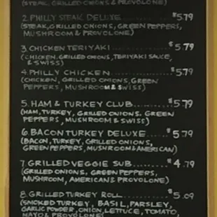 Grilled Subs menu