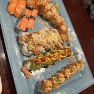 Salmon Nigiri Sushi, Crab Nigiri Sushi, Pancho Roll Dinner, Crunchy Shrimp Roll Dinner, El Paso Roll Dinner, Bayou Roll Dinner