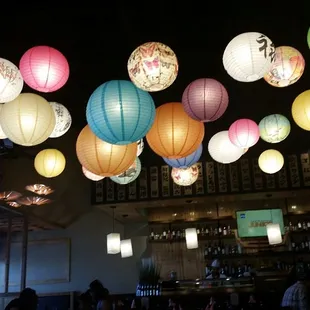 Cute little lanterns cover the ceiling.