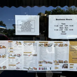 Menu on the front window