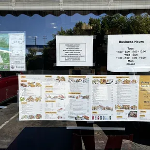 Menu, hours, and health score.